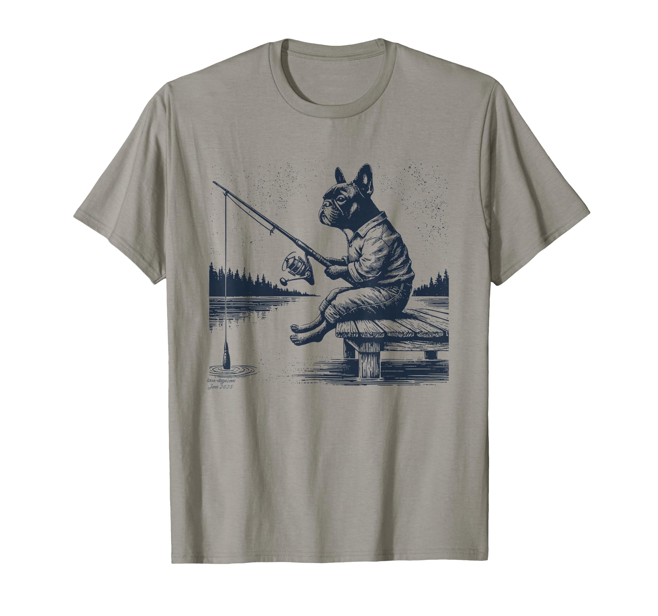 French Bulldog Frenchie Fishing T-Shirt - Custom Art Print for Adults - T-Shirt, Sweatshirt, Hoodie