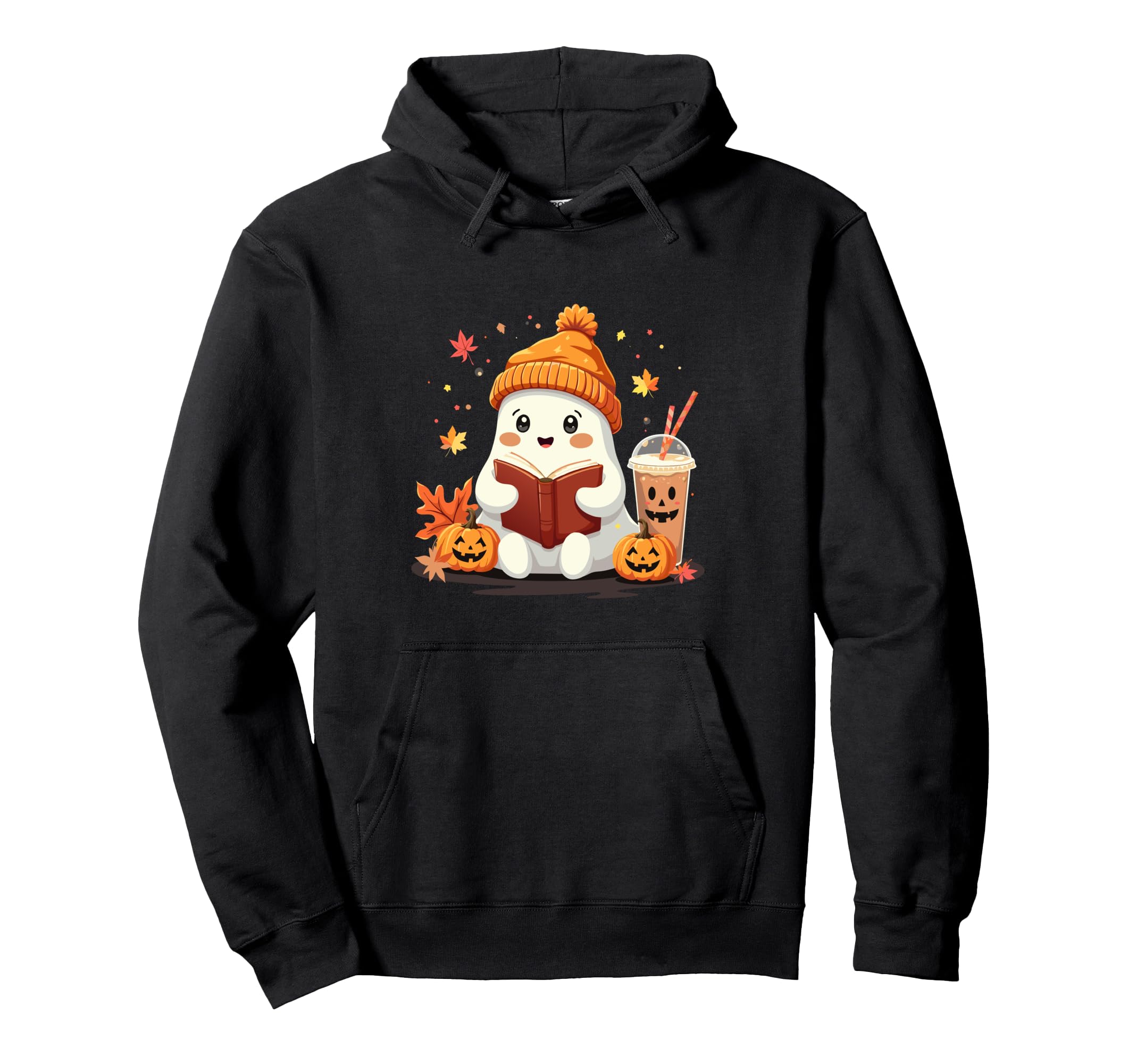 Ghost Reading Book Lovers Halloween Autumn Hoodie - Unique Graphic Unisex - T-Shirt, Sweatshirt, Hoodie