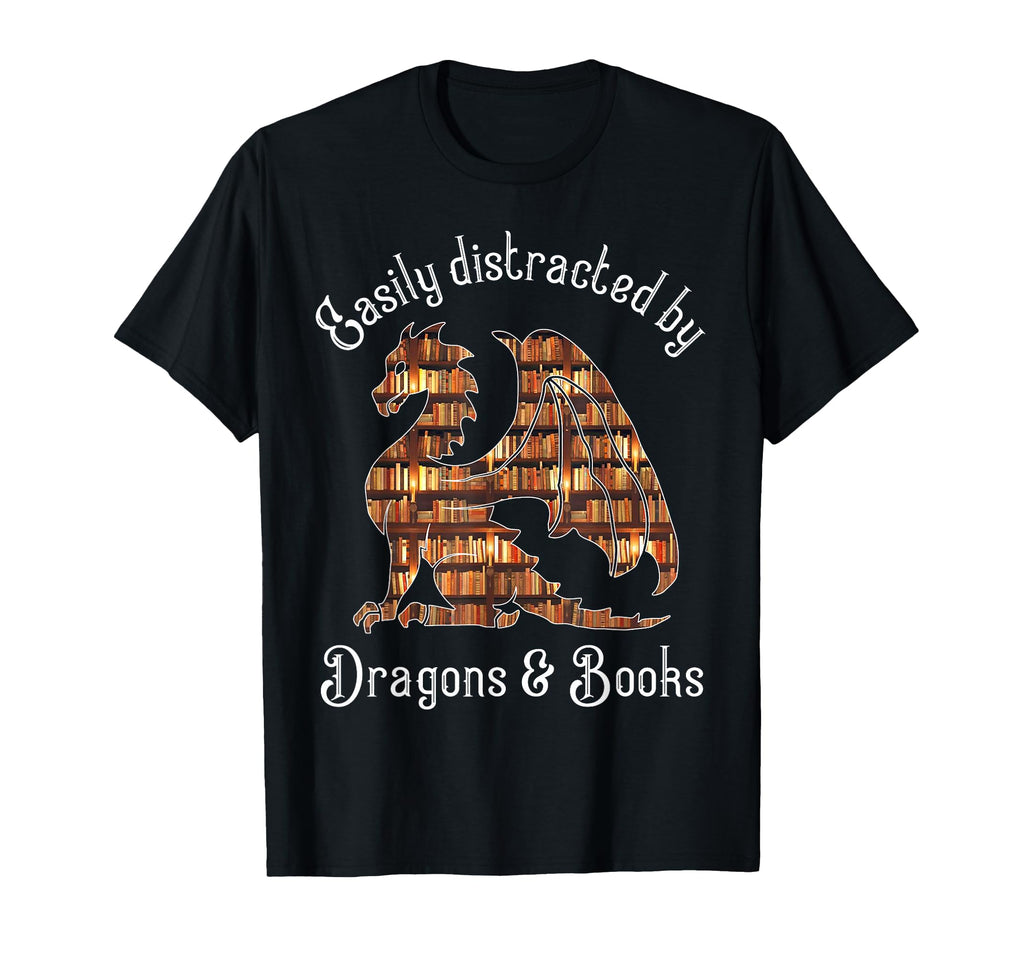 Easily Distracted Dragons And Books T-Shirt - Fun Novelty Design Unisex - T-Shirt, Sweatshirt, Hoodie