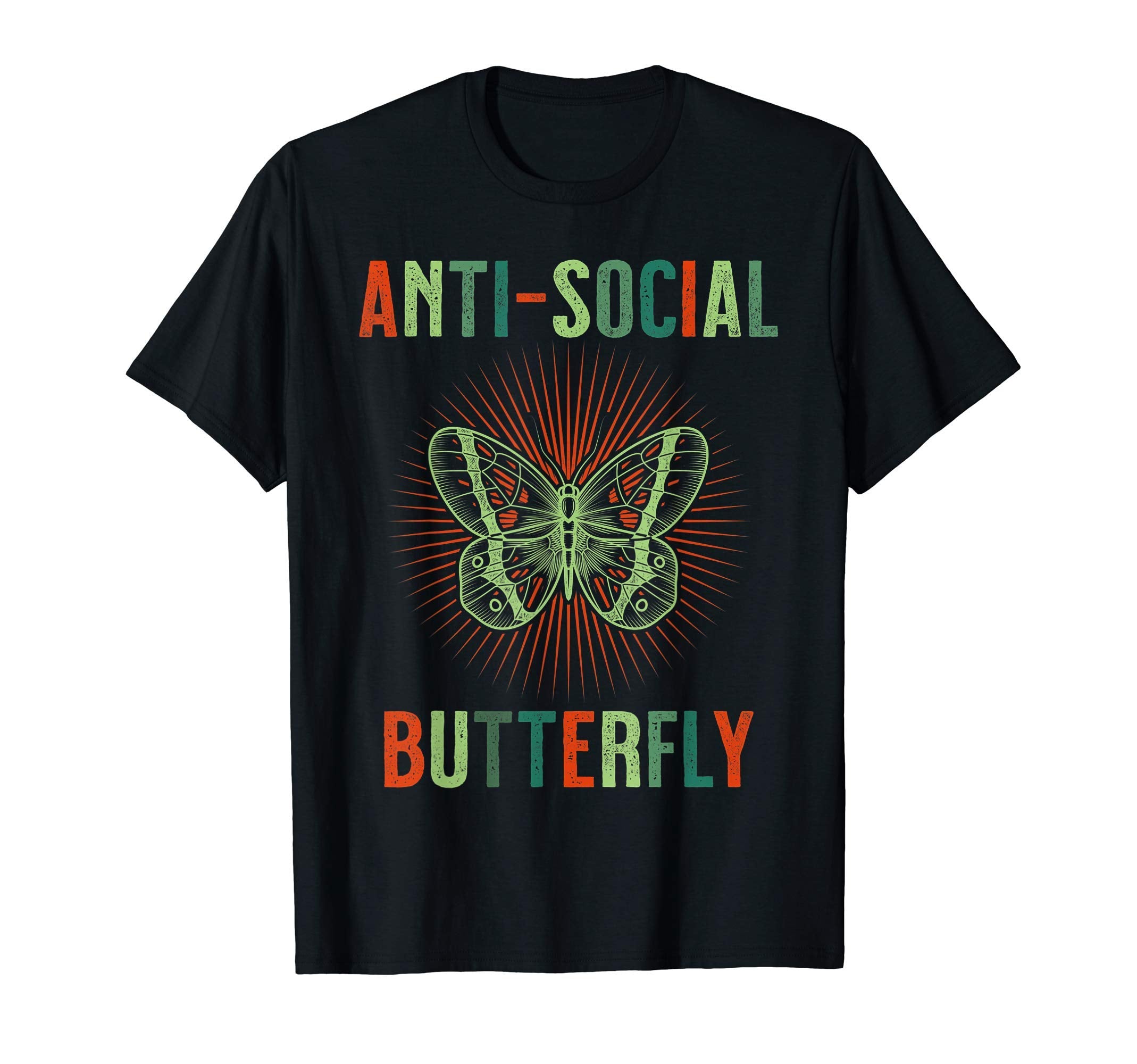 Anti Social Butterfly Shy Distressed T-Shirt - Novelty Apparel for Adults - T-Shirt, Sweatshirt, Hoodie