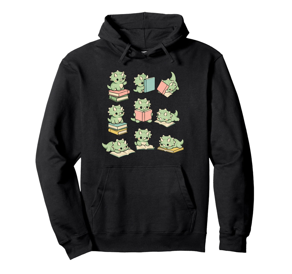 Triceratops Dinosaur Reading Book Nerd Hoodie - Streetwear Style Unisex - T-Shirt, Sweatshirt, Hoodie