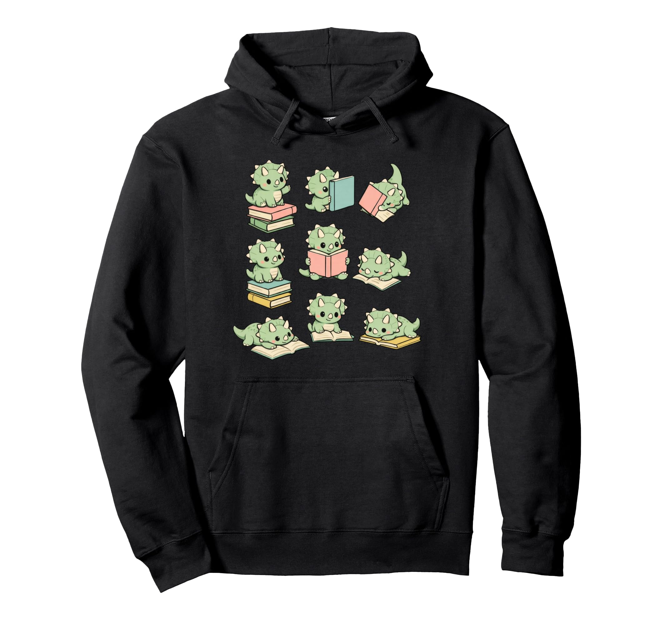 Triceratops Dinosaur Reading Book Nerd Hoodie - Streetwear Style Unisex - T-Shirt, Sweatshirt, Hoodie