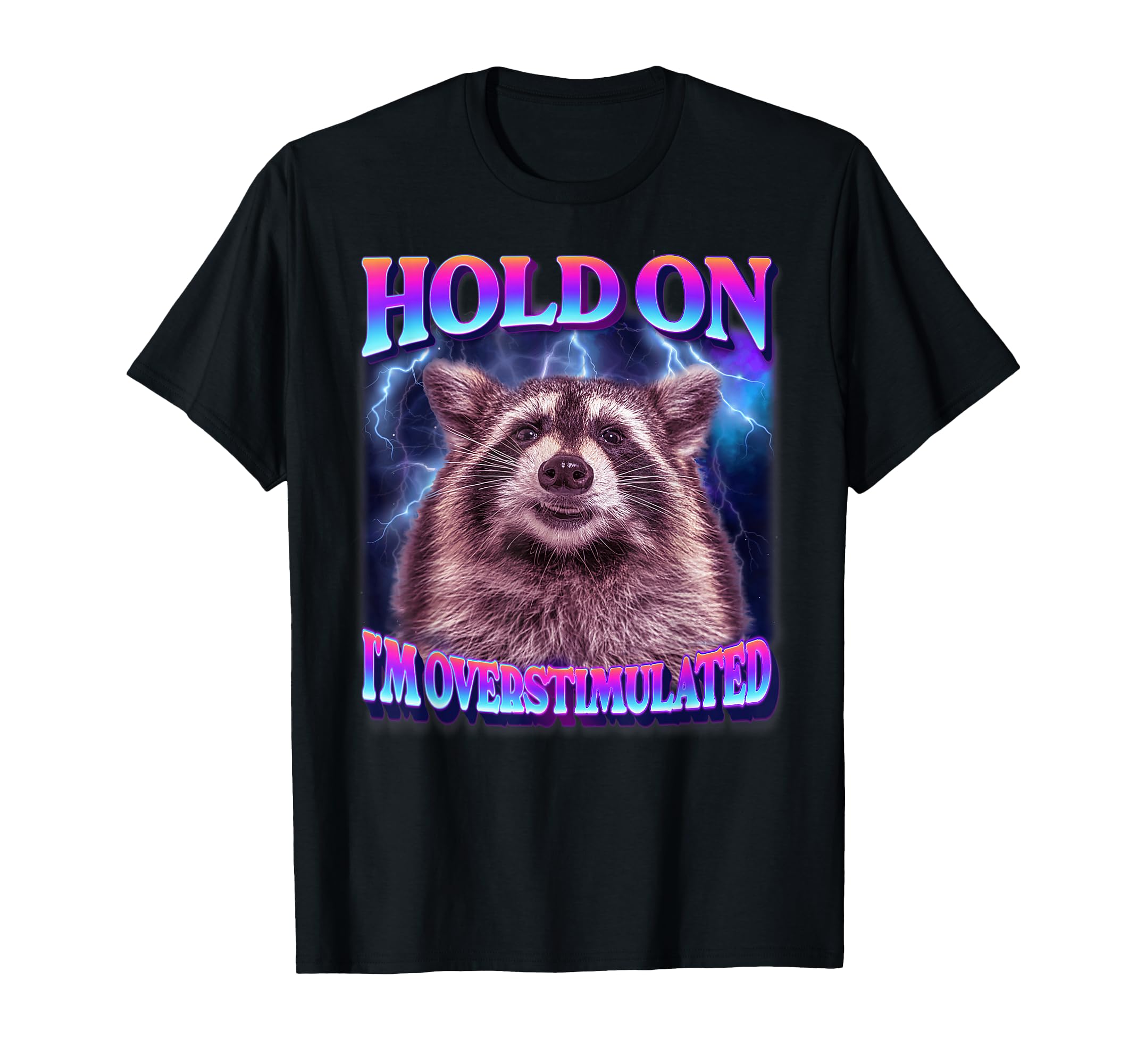 Hold Im Overstimulated Raccoon T-Shirt - Casual Everyday Wear for Adults - T-Shirt, Sweatshirt, Hoodie