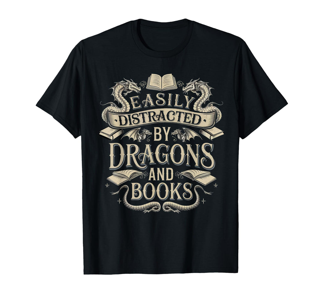 Easily Distracted Dragons And Books T-Shirt - Streetwear Style for Adults - T-Shirt, Sweatshirt, Hoodie
