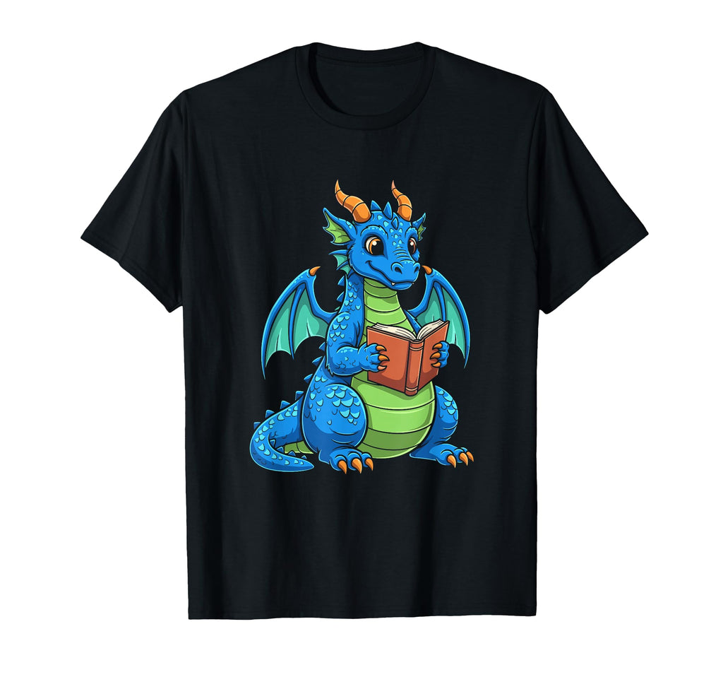 Blue Dragon Reading Book T-Shirt - Custom Art Print for Adults - T-Shirt, Sweatshirt, Hoodie