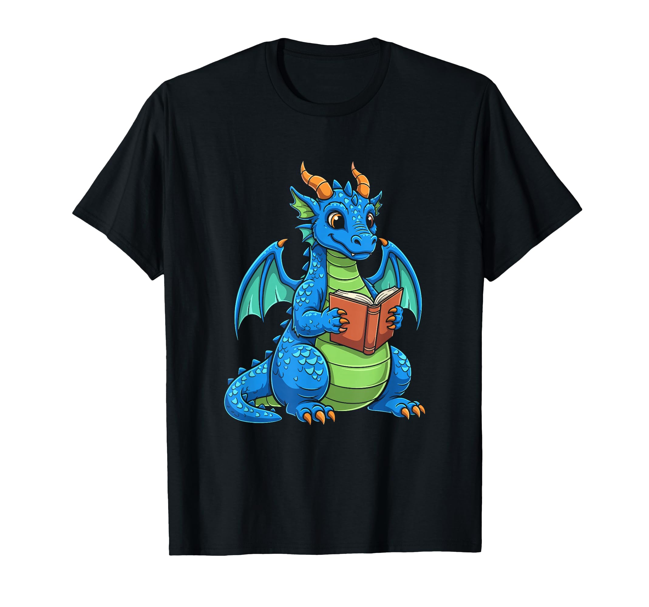 Blue Dragon Reading Book T-Shirt - Custom Art Print for Adults - T-Shirt, Sweatshirt, Hoodie