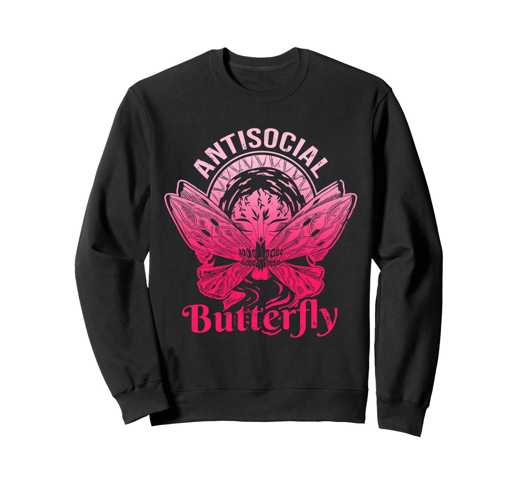 Antisocial Butterfly Moth Gothic Dark Sweatshirt - Novelty Apparel Unisex - T-Shirt, Sweatshirt, Hoodie