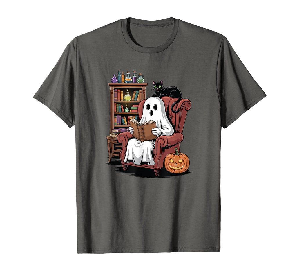 Ghost Bookshelf Halloween Bookish T-Shirt - Novelty Apparel Unisex - T-Shirt, Sweatshirt, Hoodie