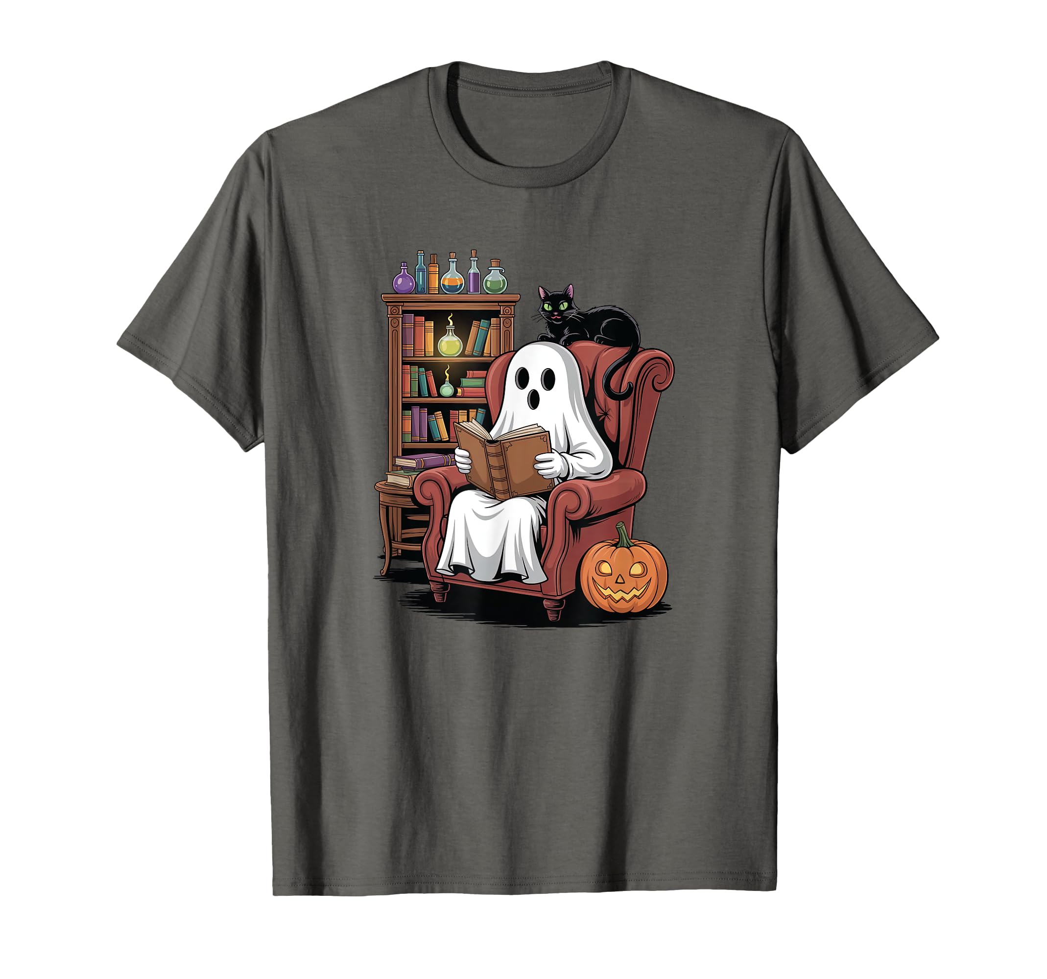 Ghost Bookshelf Halloween Bookish T-Shirt - Novelty Apparel Unisex - T-Shirt, Sweatshirt, Hoodie