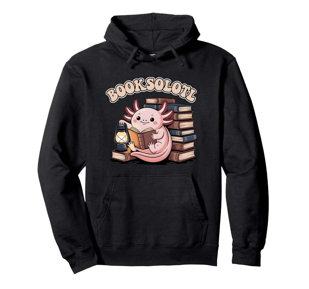 Booksolotl Axolotl Reading Book Lover Hoodie - Novelty Apparel Men Women - T-Shirt, Sweatshirt, Hoodie