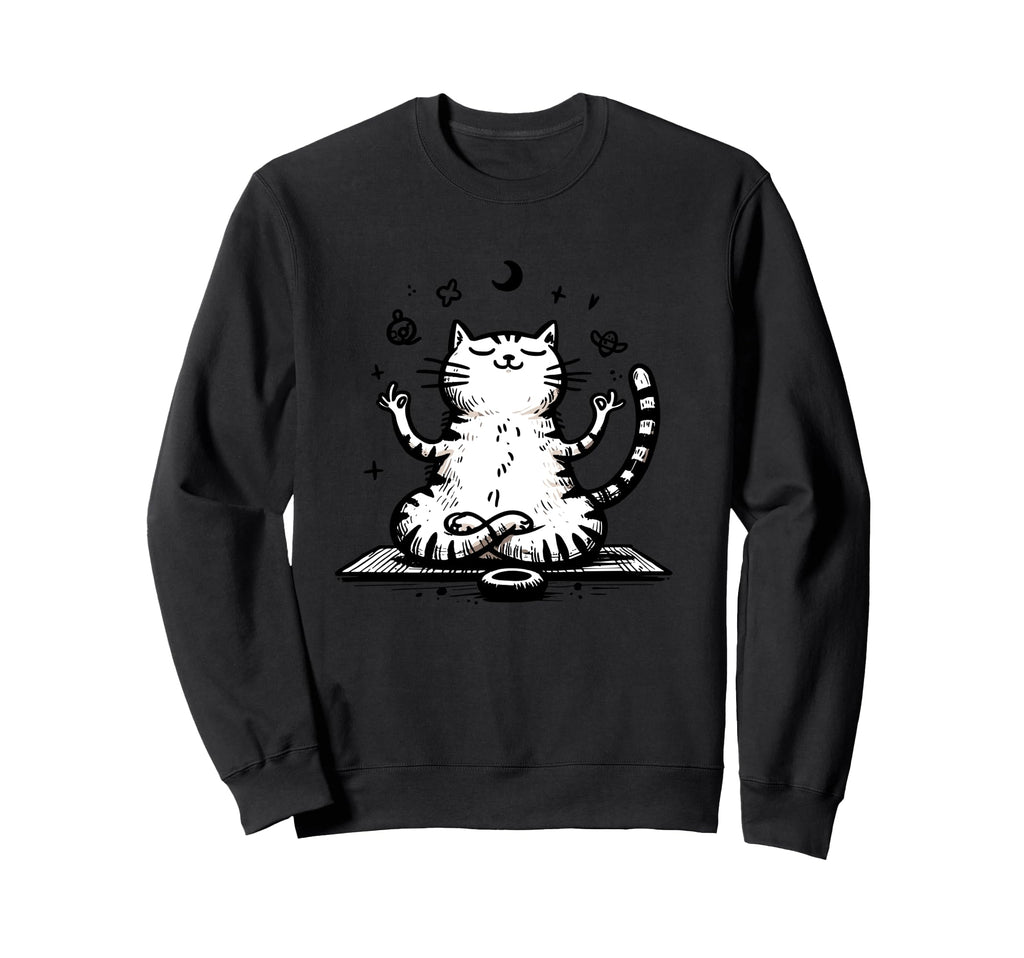 Meditation Cat Yoga Pose Relaxing Animal Sweatshirt - Unique Graphic Unisex - T-Shirt, Sweatshirt, Hoodie