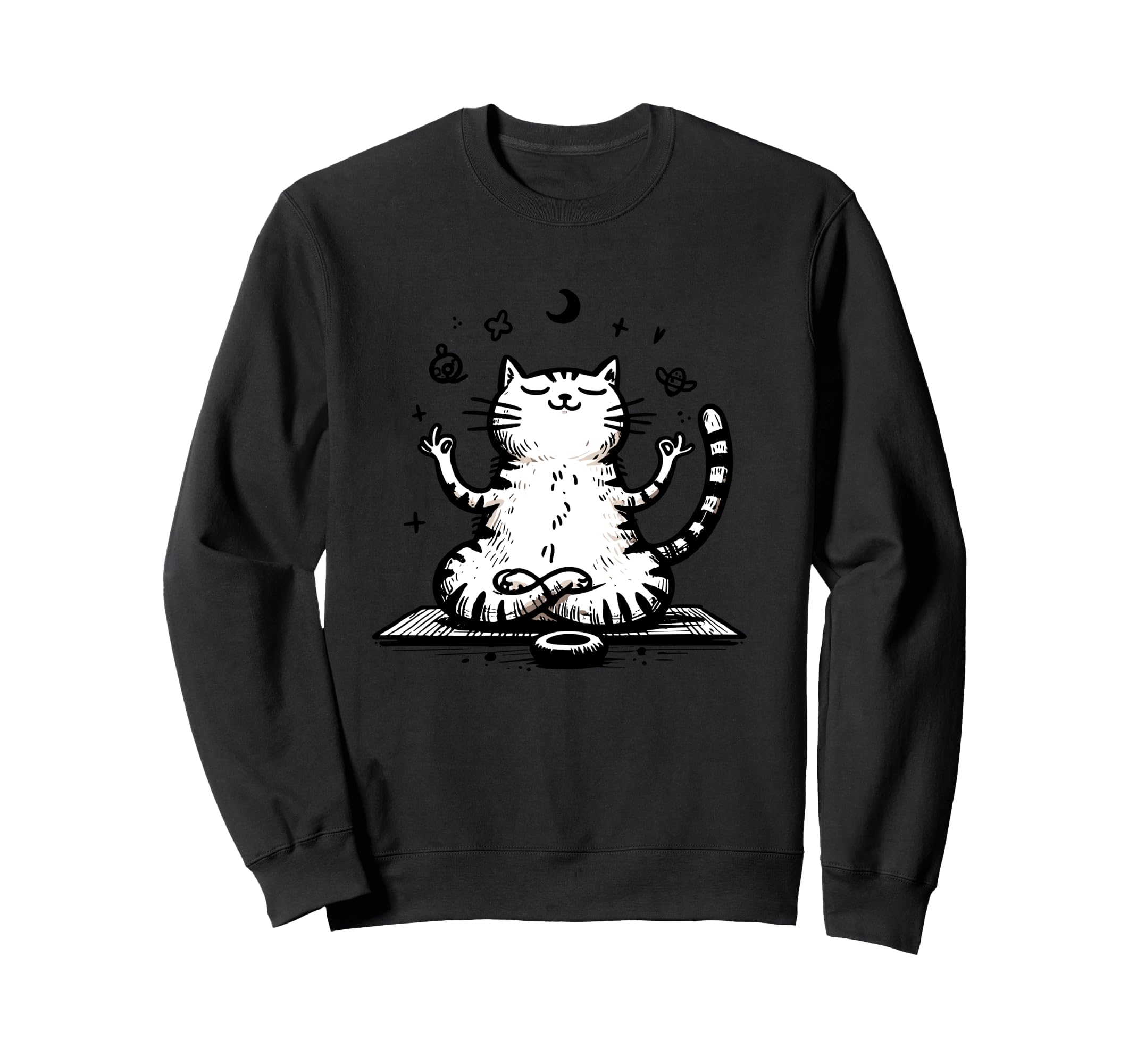 Meditation Cat Yoga Pose Relaxing Animal Sweatshirt - Unique Graphic Unisex - T-Shirt, Sweatshirt, Hoodie