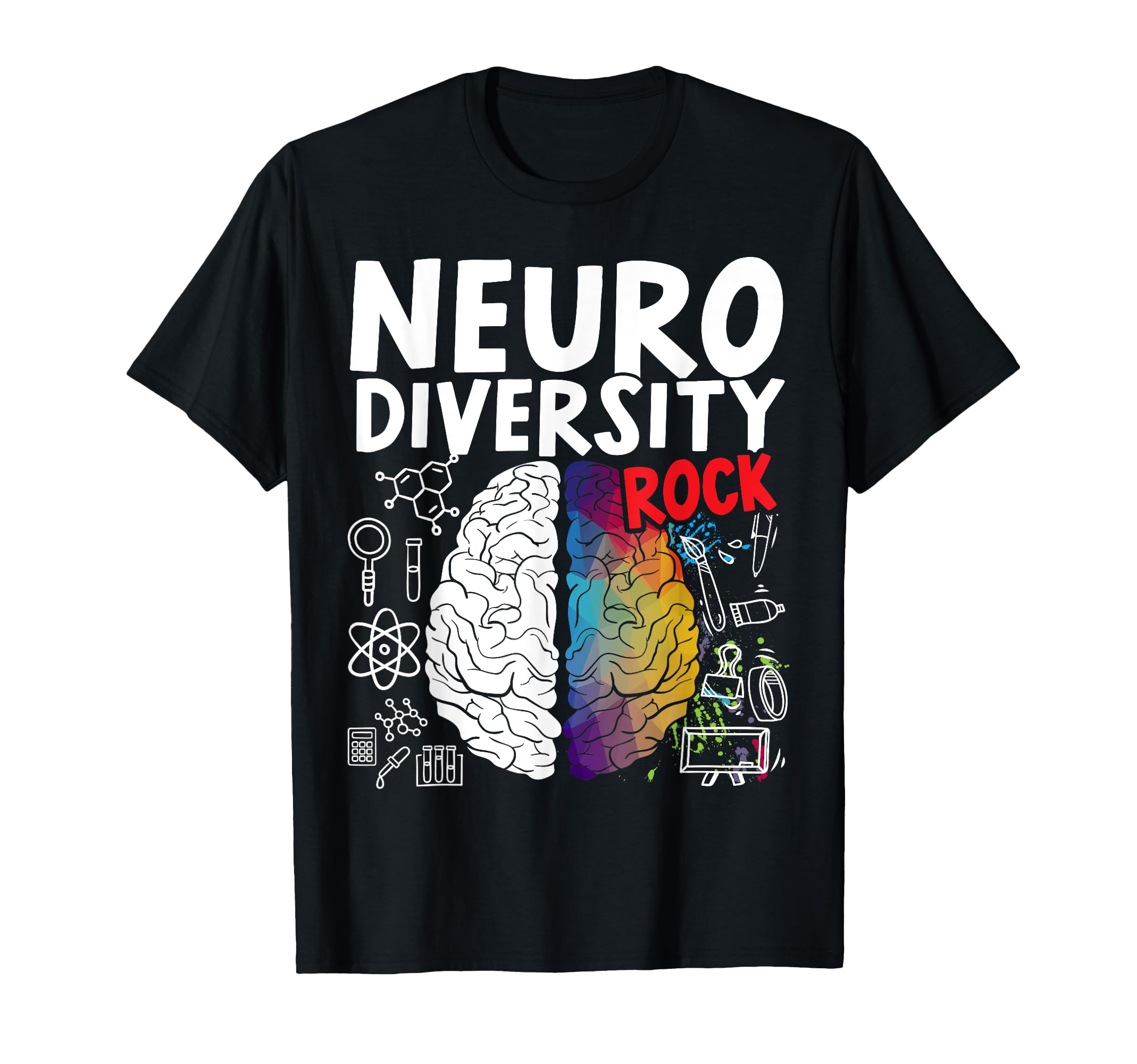 Neurodiversity Rocks Rainbow Brain T-Shirt - Trendy Graphic Men Women - T-Shirt, Sweatshirt, Hoodie