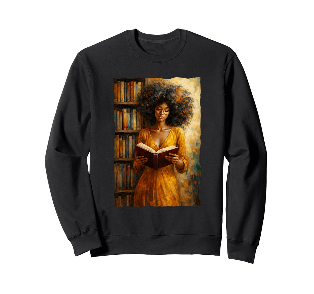 Bookish Melanin Afro Reading Book Sweatshirt - Minimalist Print for Adults - T-Shirt, Sweatshirt, Hoodie