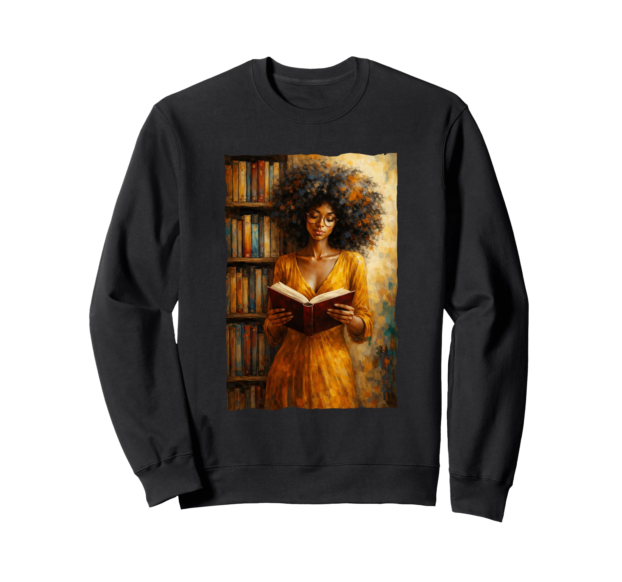 Bookish Melanin Afro Reading Book Sweatshirt - Minimalist Print for Adults - T-Shirt, Sweatshirt, Hoodie