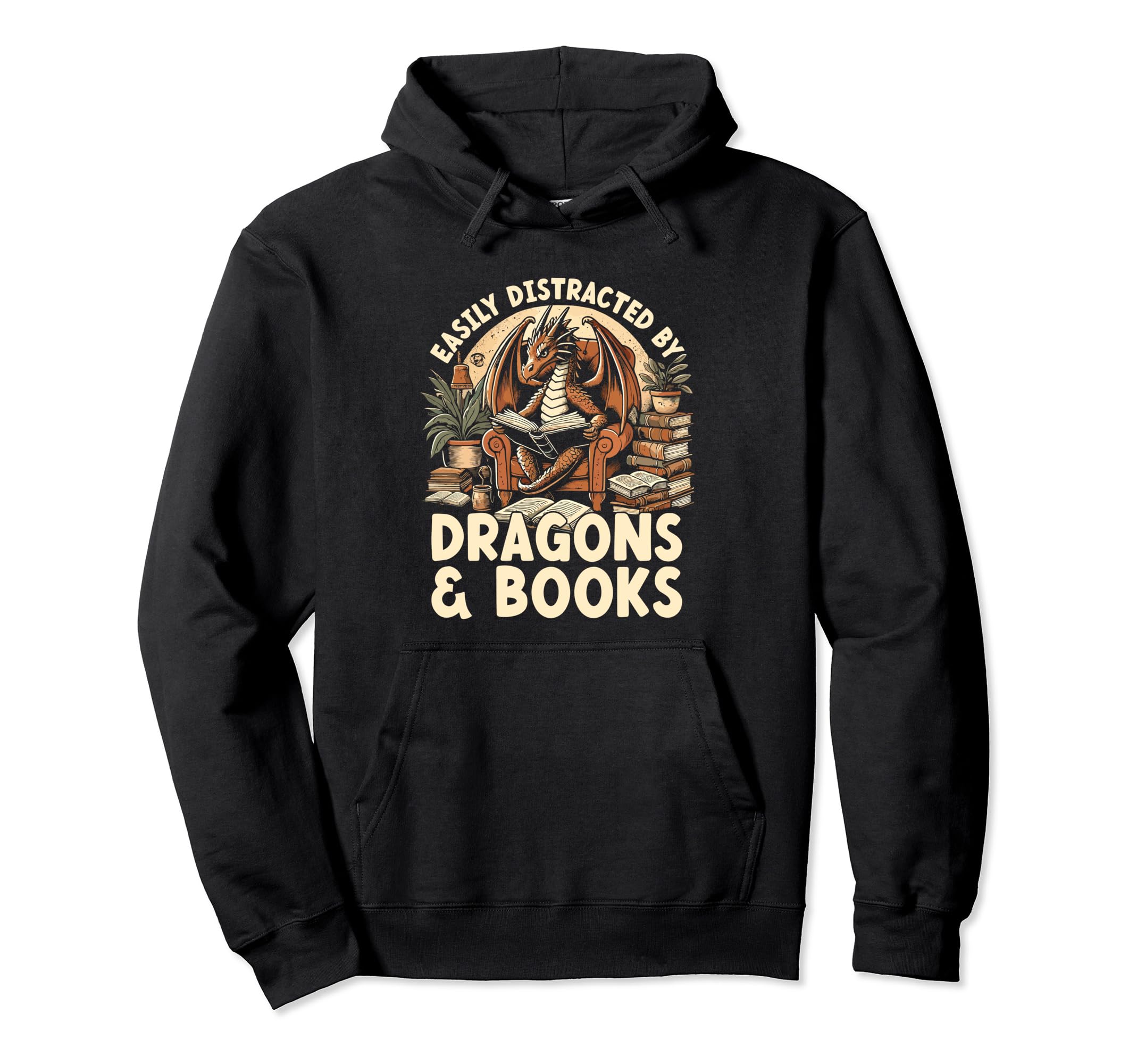 Easily Distracted Dragons And Books Hoodie - Aesthetic Graphic Unisex - T-Shirt, Sweatshirt, Hoodie