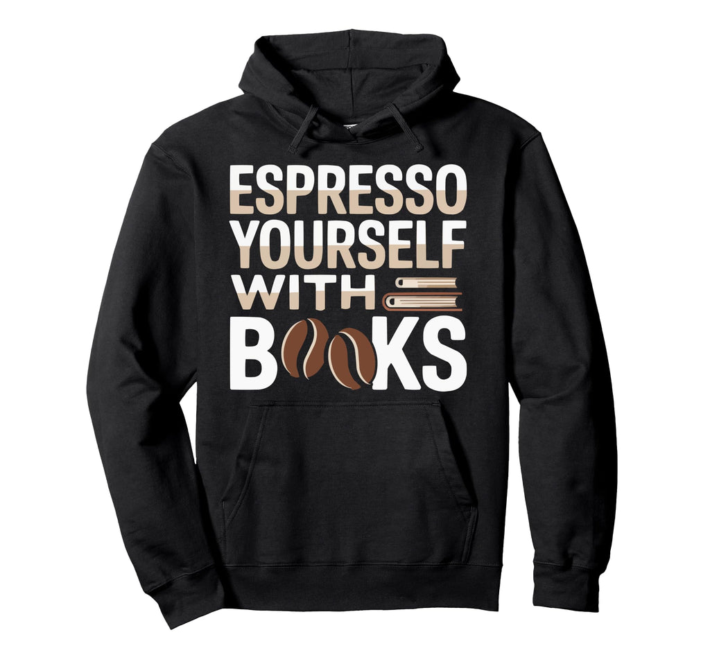 Drinking Coffee Book Lover Bookworm Hoodie - Graphic Print Unisex - T-Shirt, Sweatshirt, Hoodie