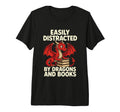 Easily Distracted Dragons And Books Tri T-Shirt - Minimalist Print Unisex - T-Shirt, Sweatshirt, Hoodie