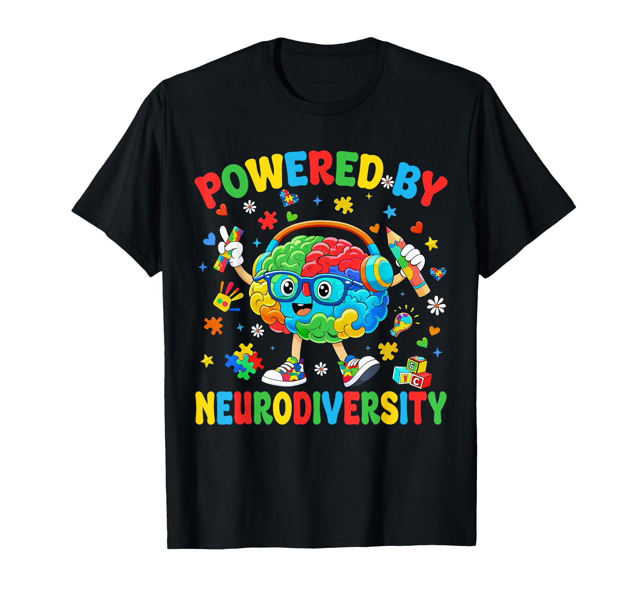 Powered Neurodiversity Brain Autism T-Shirt - Fun Novelty Design Men Women - T-Shirt, Sweatshirt, Hoodie