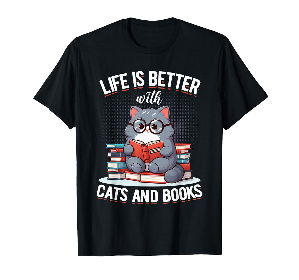 Cats Books Literature Reading Book T-Shirt - Fun Novelty Design Unisex - T-Shirt, Sweatshirt, Hoodie