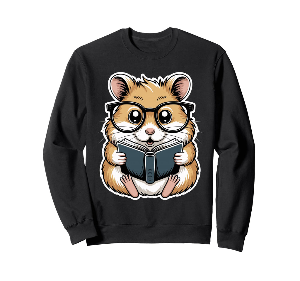 Bookworm Hamster Glasses Book Stack Sweatshirt - Unique Graphic Men Women - T-Shirt, Sweatshirt, Hoodie