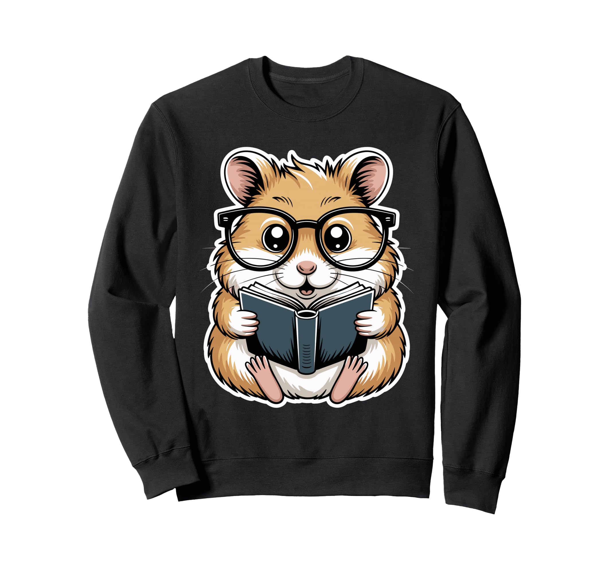 Bookworm Hamster Glasses Book Stack Sweatshirt - Unique Graphic Men Women - T-Shirt, Sweatshirt, Hoodie