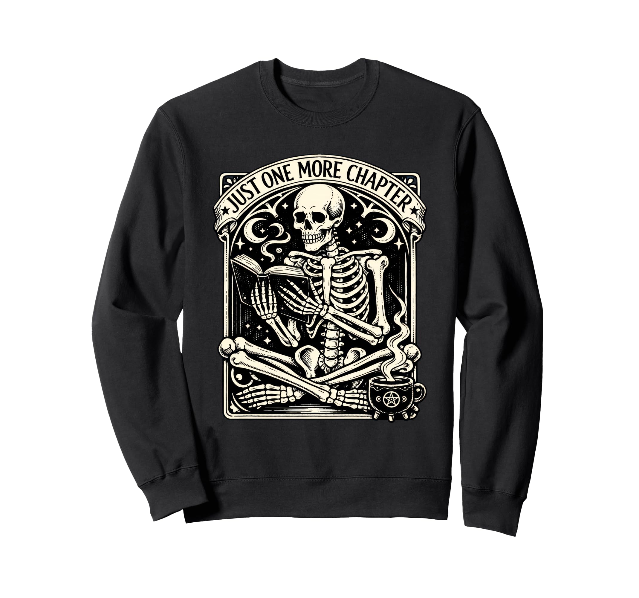 Just One More Chapter Skeleton Book Sweatshirt - Custom Art Print Unisex - T-Shirt, Sweatshirt, Hoodie
