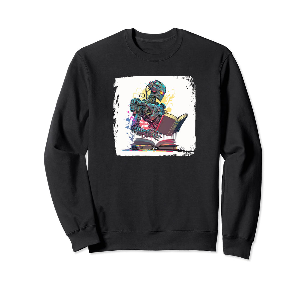 Robotic Bookworm Blending Sweatshirt - Custom Art Print Men Women - T-Shirt, Sweatshirt, Hoodie