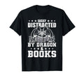 Easily Distracted Dragon And Books Book T-Shirt - Custom Art Print Unisex - T-Shirt, Sweatshirt, Hoodie