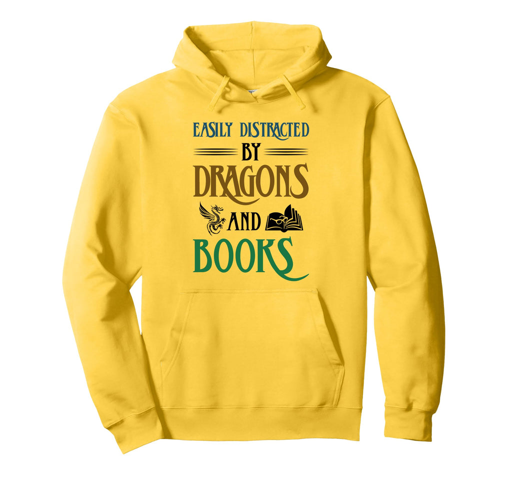 Easily Distracted Dragons And Books Hoodie - Aesthetic Graphic Men Women - T-Shirt, Sweatshirt, Hoodie