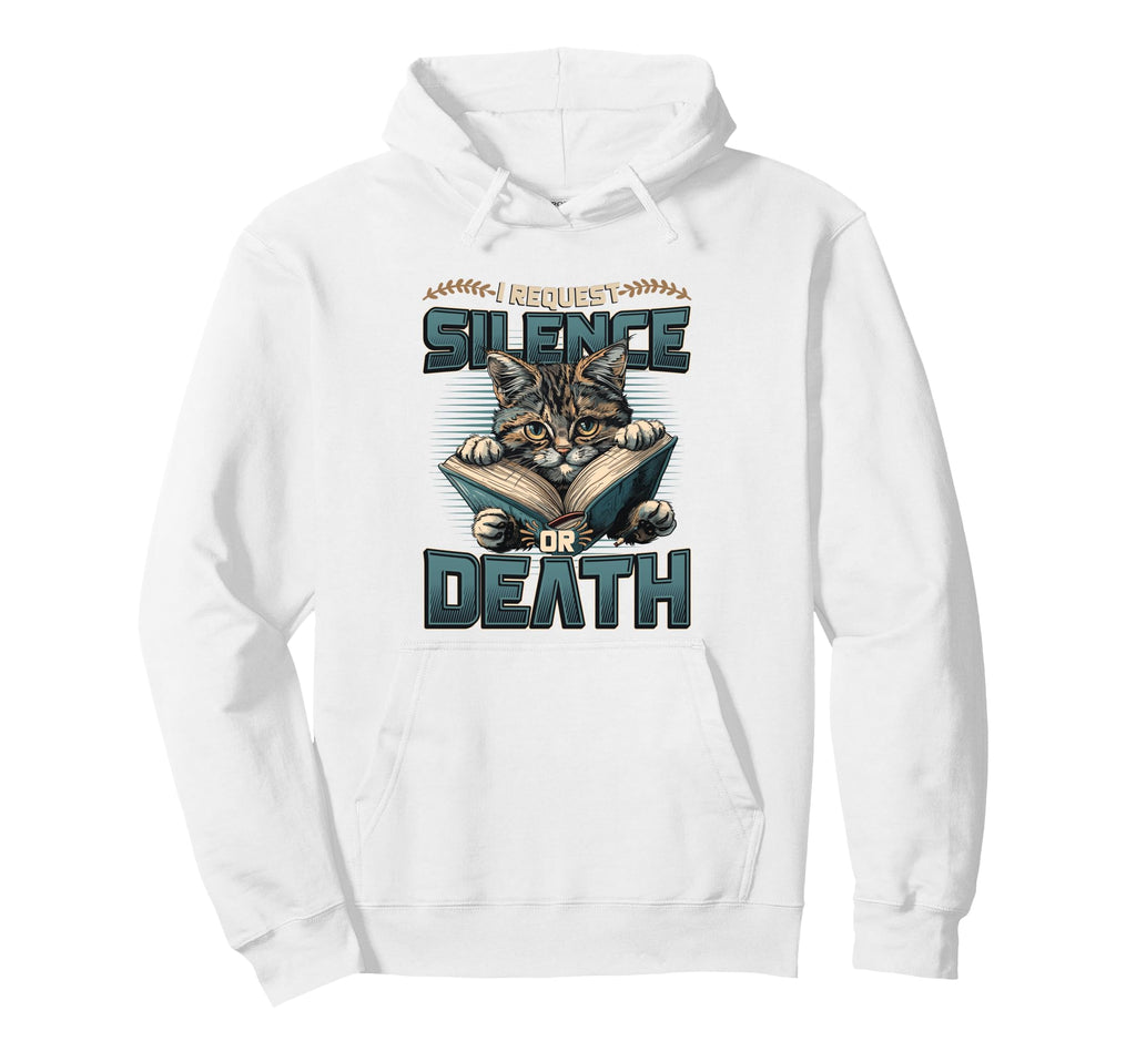 Cat Reading Book Requests Silence Hoodie - Streetwear Style for Adults - T-Shirt, Sweatshirt, Hoodie