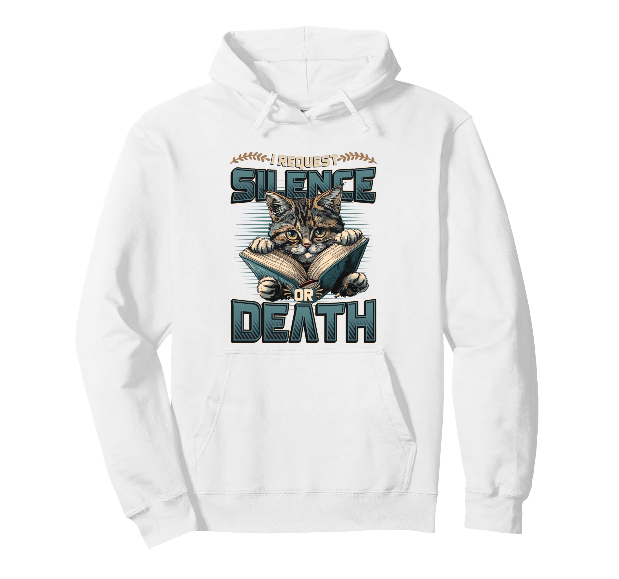Cat Reading Book Requests Silence Hoodie - Streetwear Style for Adults - T-Shirt, Sweatshirt, Hoodie