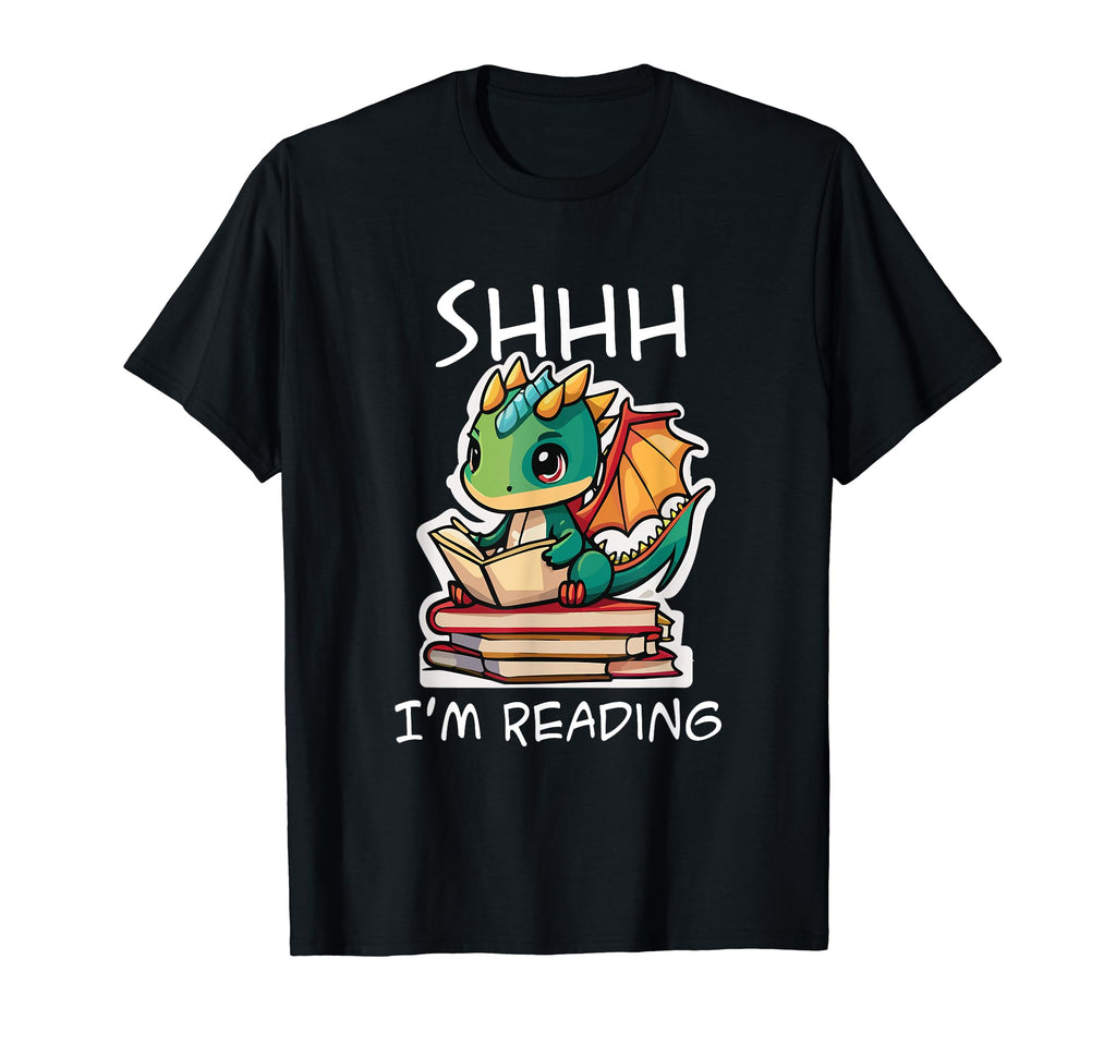 Shhh Im Reading Dragon Reading Library T-Shirt - Custom Art Print Unisex - T-Shirt, Sweatshirt, Hoodie