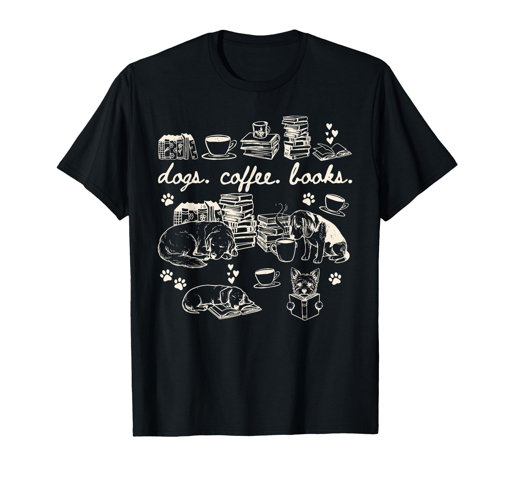 Tattoo Dogs Coffee Books Library T-Shirt - Minimalist Print for Adults - T-Shirt, Sweatshirt, Hoodie