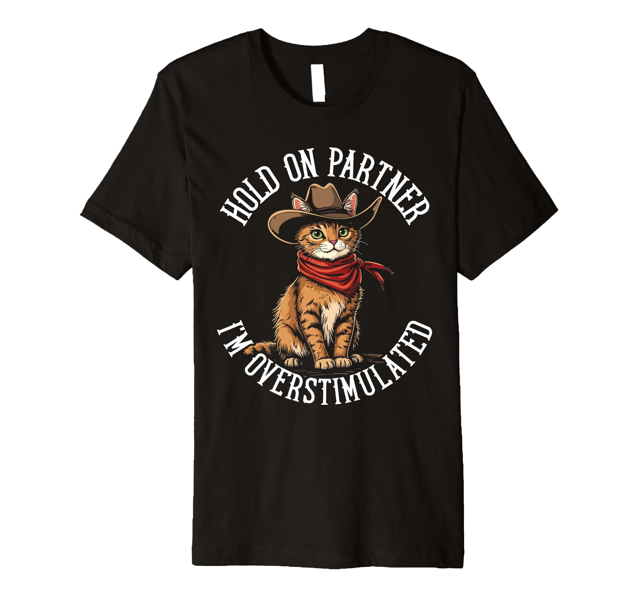Hold Partner Im Overstimulated Cat T-Shirt - Trendy Graphic for Adults - T-Shirt, Sweatshirt, Hoodie