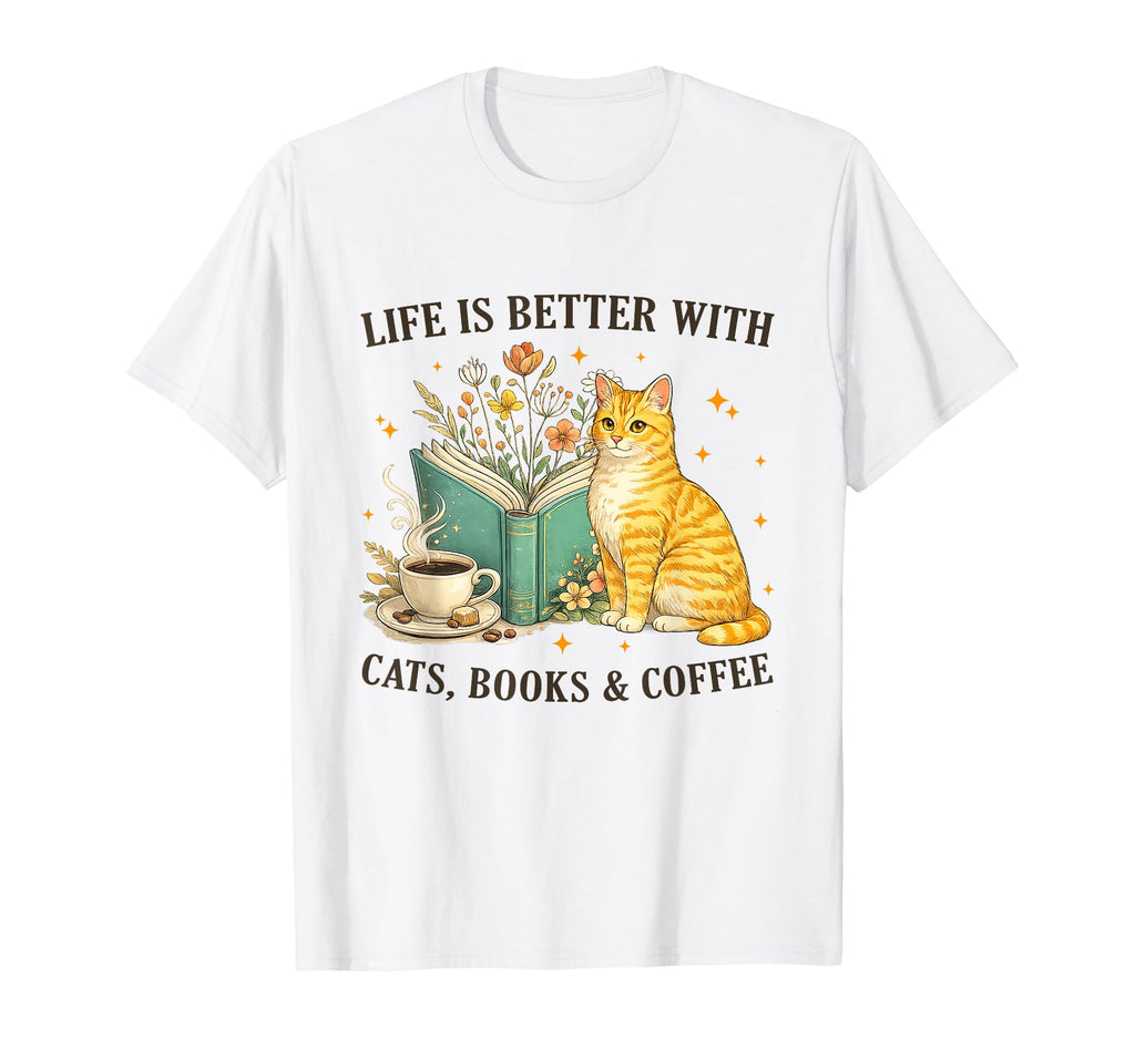 Life Is Better Cats Books And Coffee T-Shirt - Custom Art Print Men Women - T-Shirt, Sweatshirt, Hoodie
