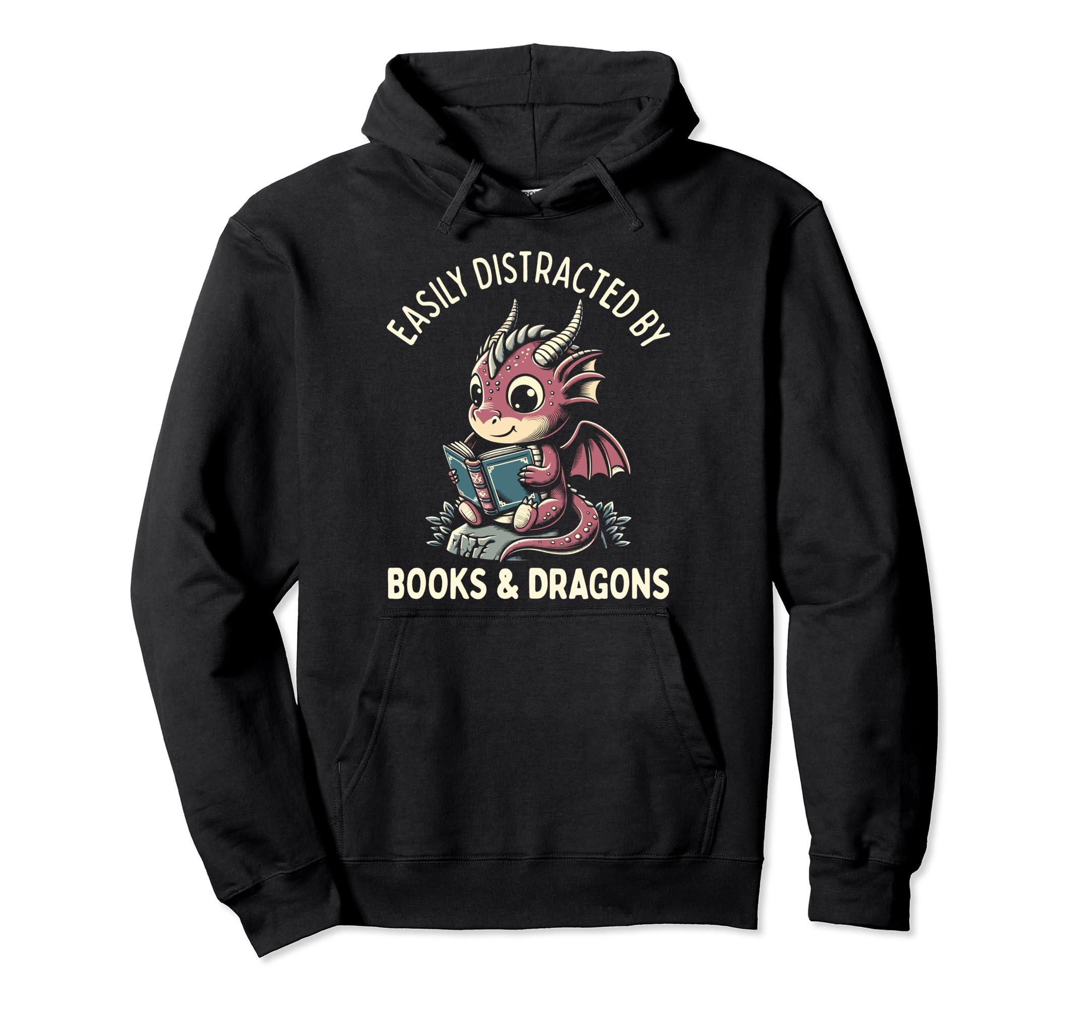 Easily Distracted Books And Dragons Hoodie - Minimalist Print Men Women - T-Shirt, Sweatshirt, Hoodie