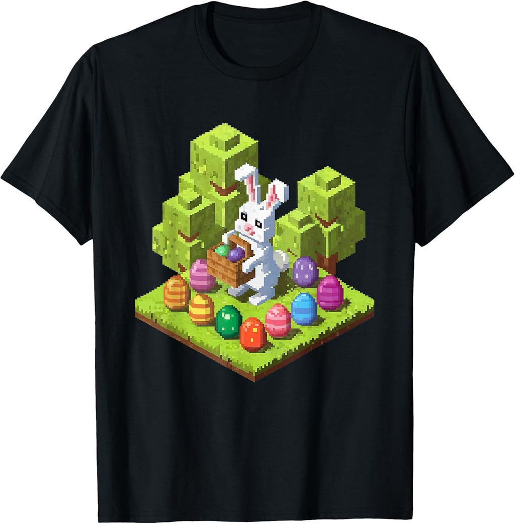 Retro Pixel Video Gamer Easter Egg Hunting Bunny Unisex T-shirt, Sweatshirt, Hoodie, Long Sleeve Tee - T-Shirt, Sweatshirt, Hoodie