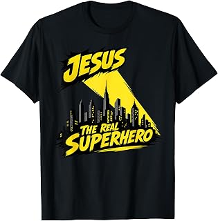 Jesus The Real Superhero Cityscape Illustration T-Shirt Unisex T-shirt, Sweatshirt, Hoodie, Long Sleeve Tee - T-Shirt, Sweatshirt, Hoodie