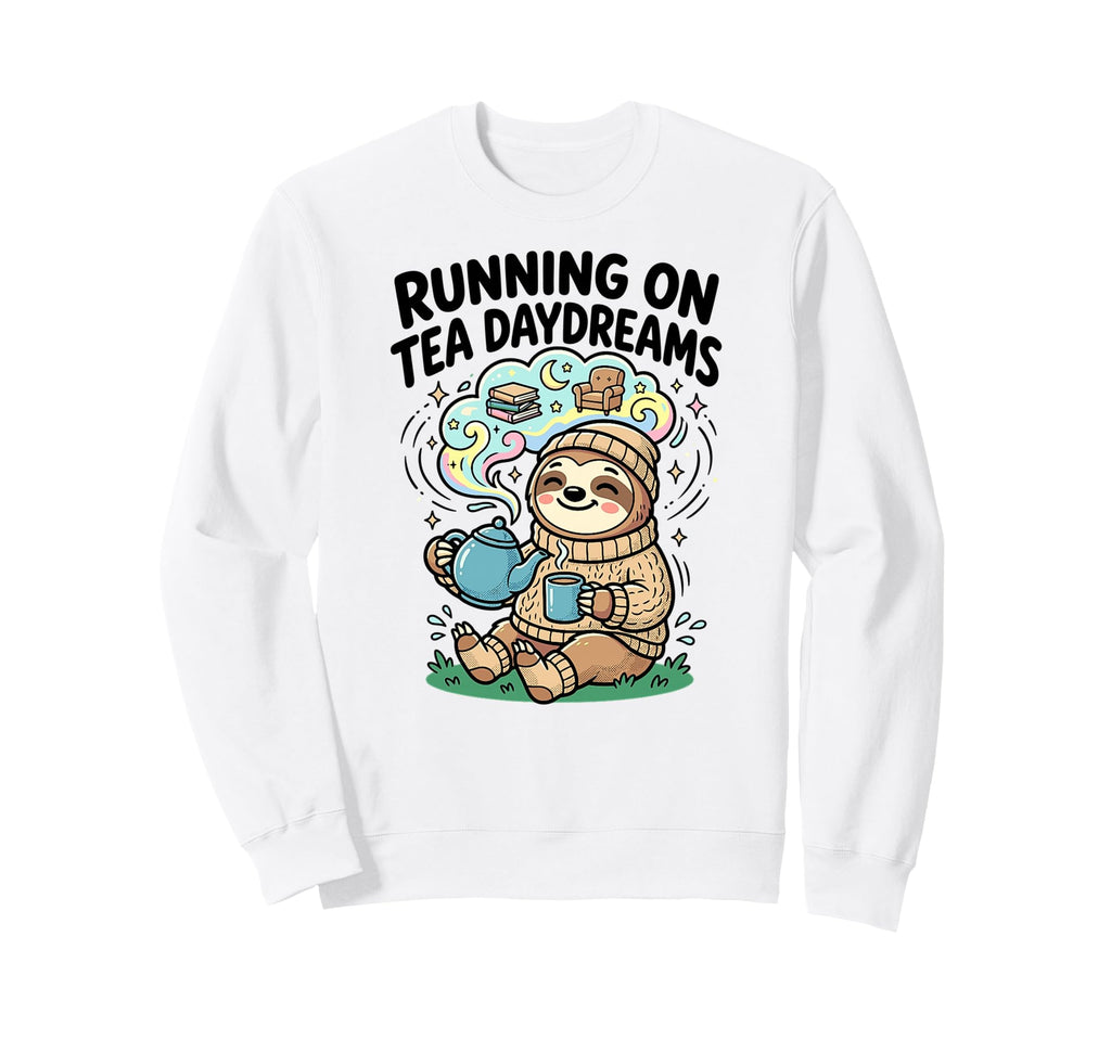 Running Tea Daydreams Bookish Sloth Sweatshirt - Minimalist Print Unisex - T-Shirt, Sweatshirt, Hoodie