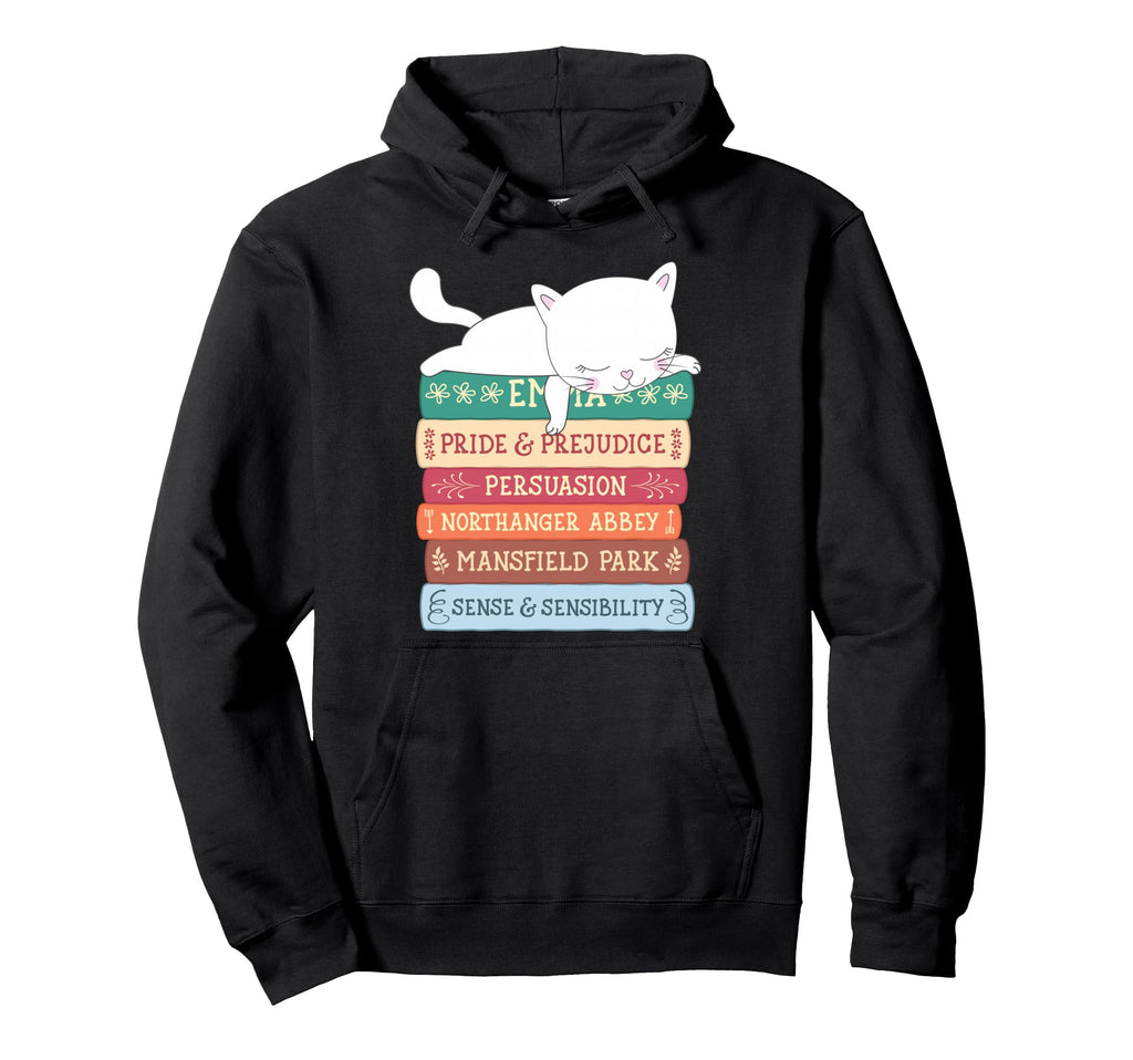 Jane Austen Book Stack Funny Literary Hoodie - Streetwear Style for Adults - T-Shirt, Sweatshirt, Hoodie