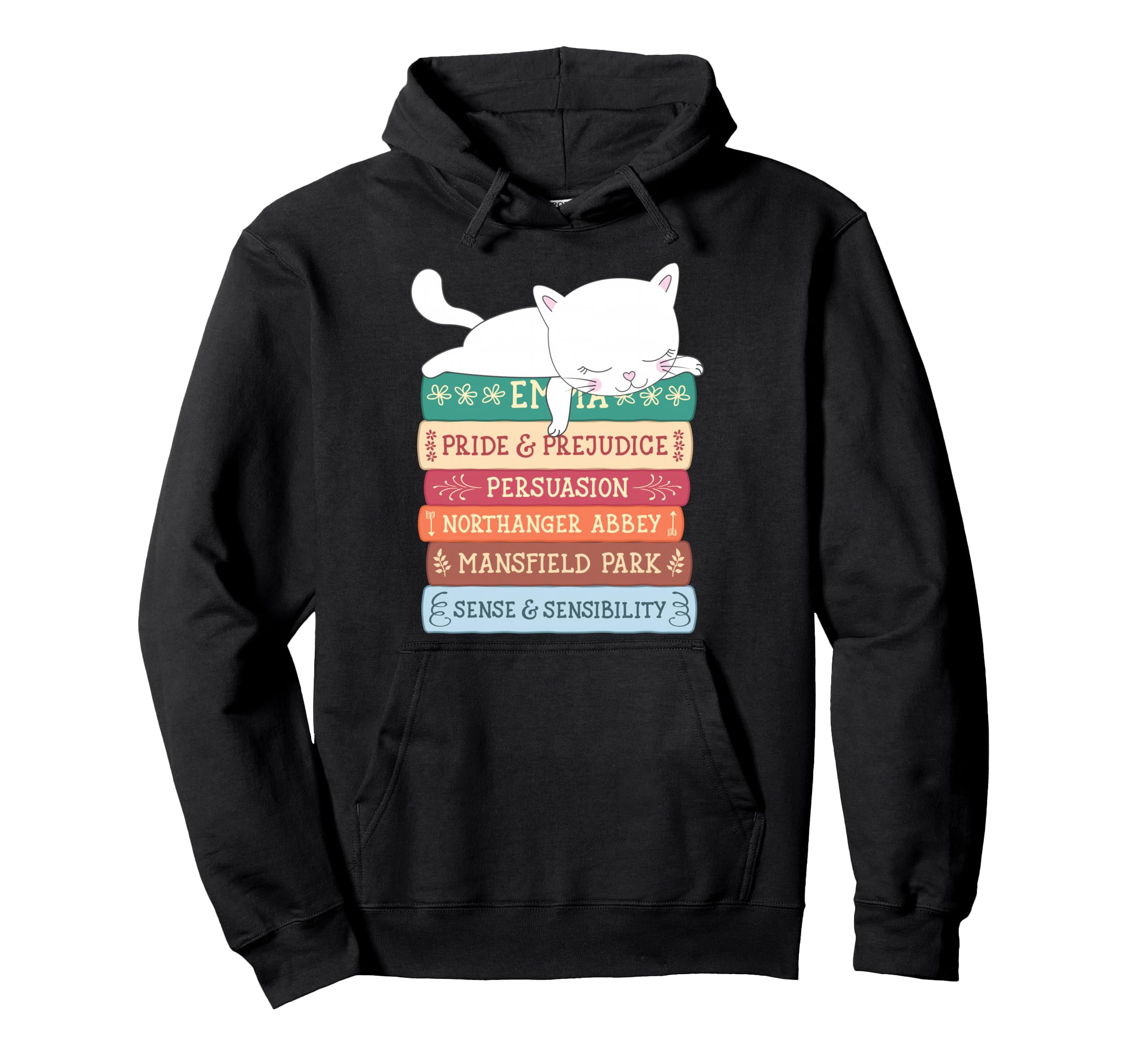 Jane Austen Book Stack Funny Literary Hoodie - Streetwear Style for Adults - T-Shirt, Sweatshirt, Hoodie