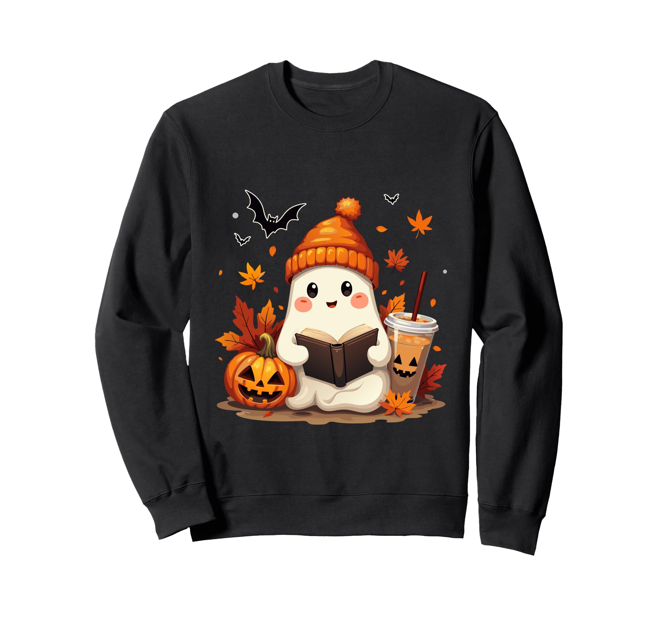Ghost Reading Book Fall Leaves Sweatshirt - Minimalist Print Unisex - T-Shirt, Sweatshirt, Hoodie
