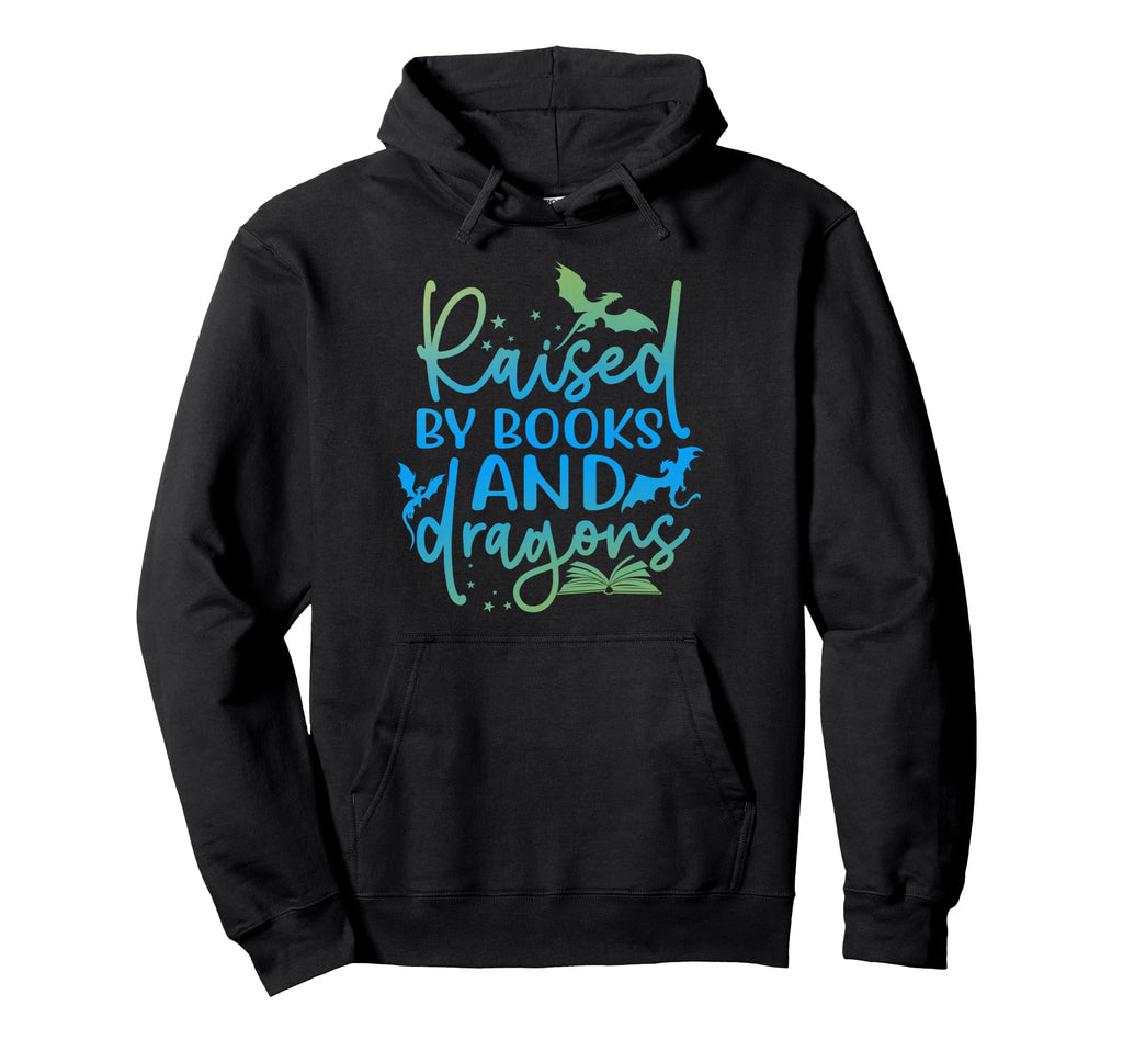 Raised Books And Dragons Fantasy Book Hoodie - Aesthetic Graphic Unisex - T-Shirt, Sweatshirt, Hoodie