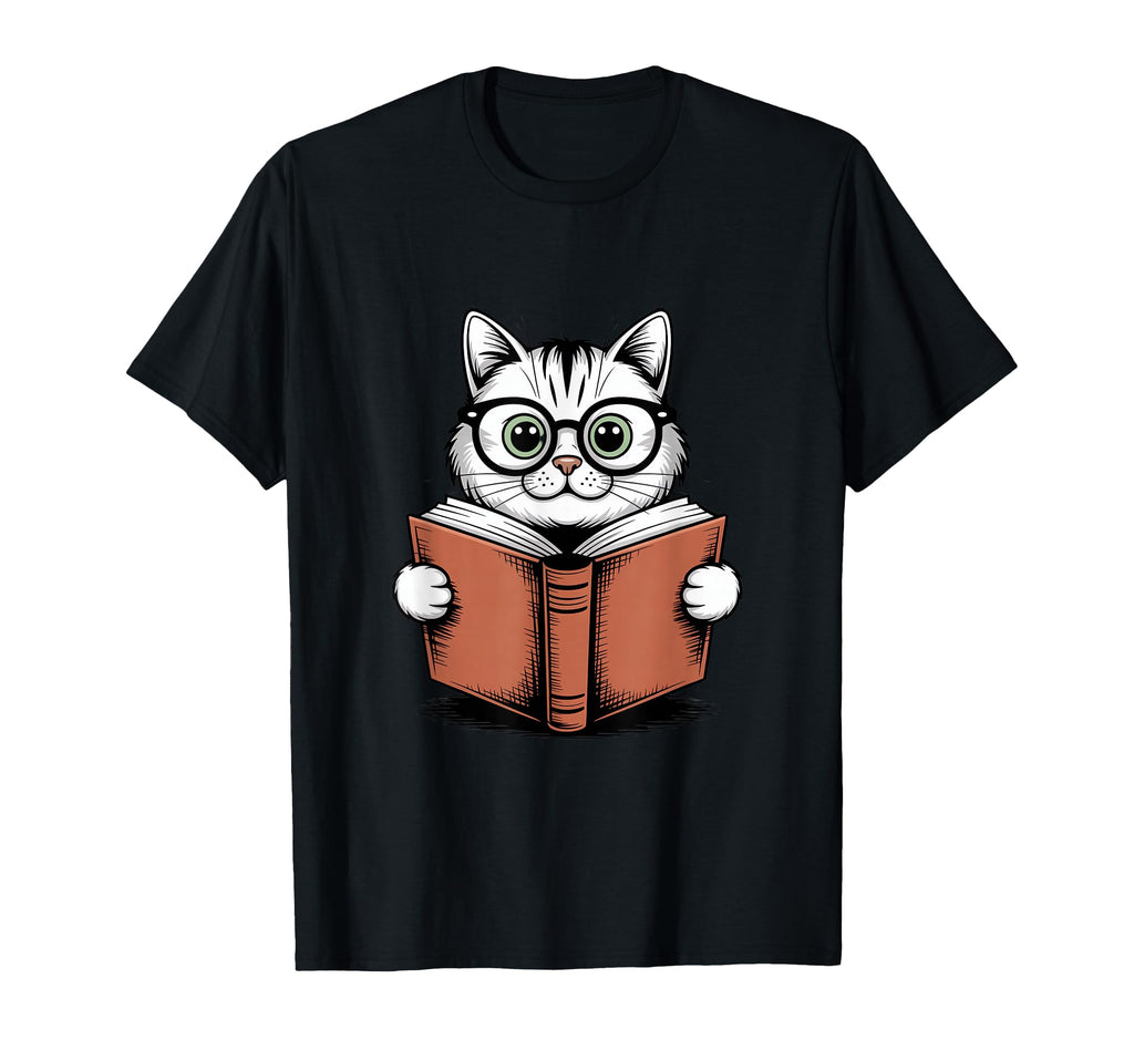 Cat Reading Book Nerd Kitty Bookworm T-Shirt - Fun Novelty Design Men Women - T-Shirt, Sweatshirt, Hoodie