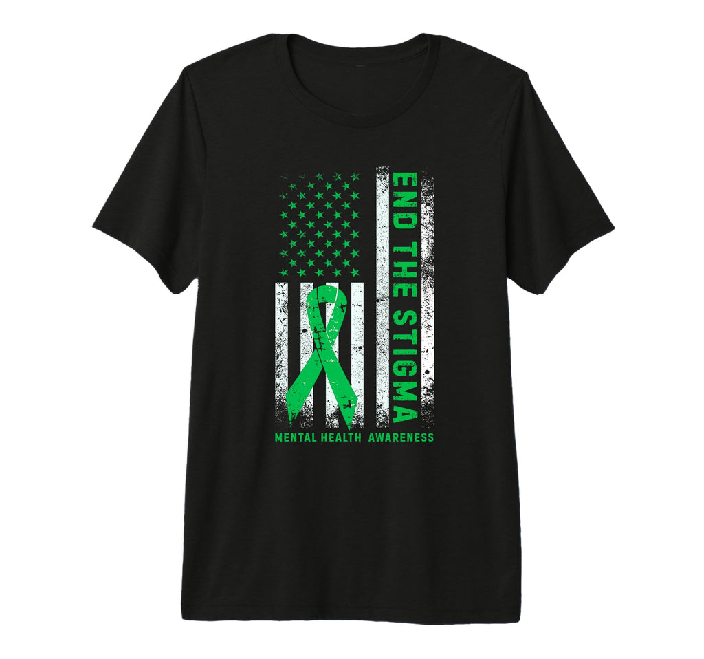 End Stigma Mental Health Awareness Usa Flag T-Shirt - Graphic Print Unisex - T-Shirt, Sweatshirt, Hoodie