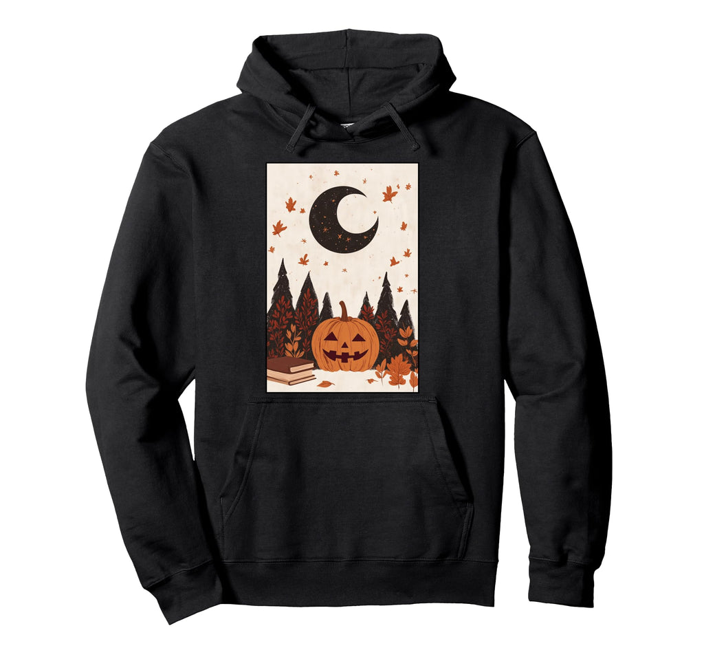 Fall Books Pumpkin Moon Halloween Hoodie - Casual Everyday Wear Unisex - T-Shirt, Sweatshirt, Hoodie