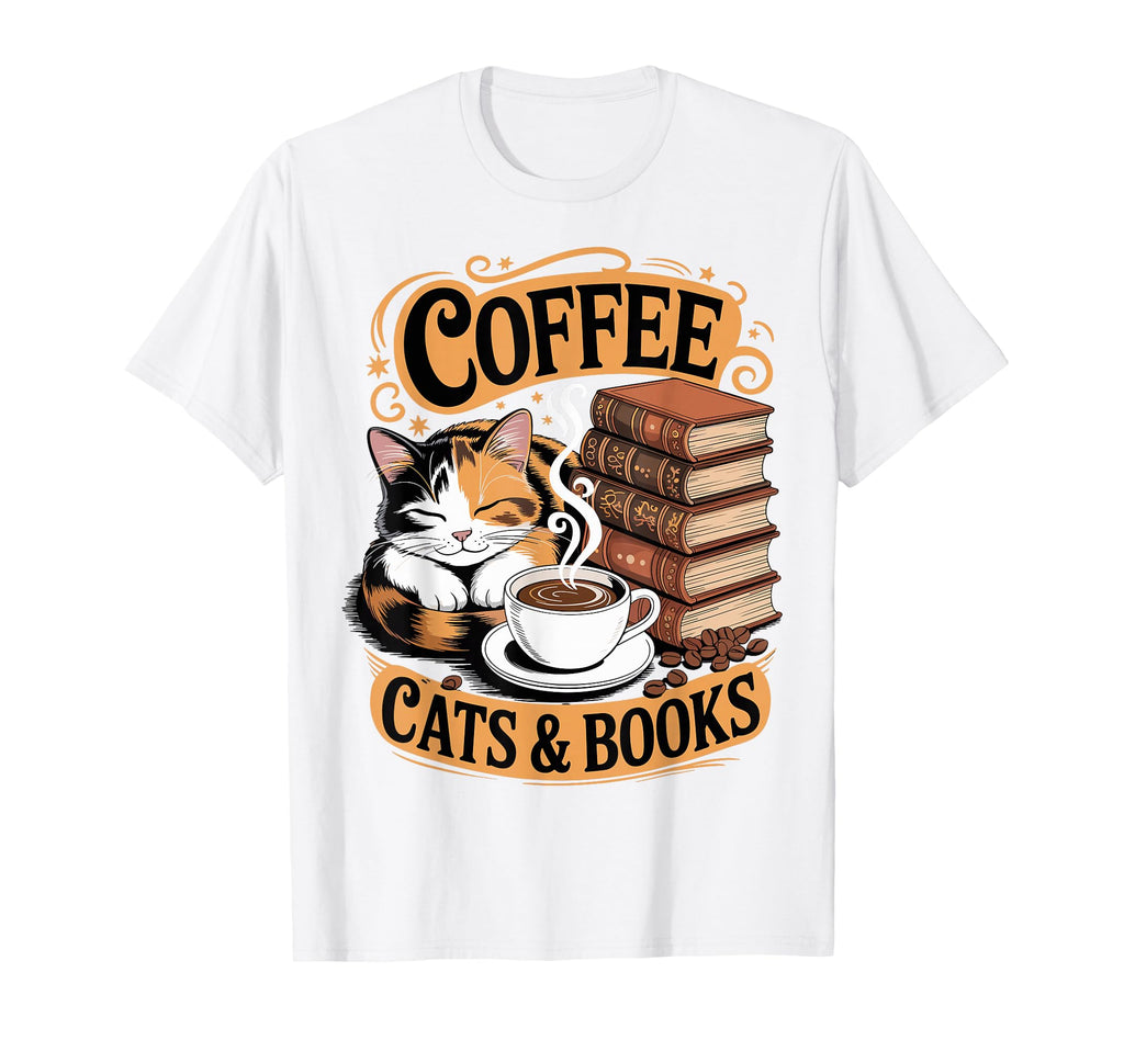 Kitten Reading Coffee Cats And Books T-Shirt - Minimalist Print Unisex - T-Shirt, Sweatshirt, Hoodie