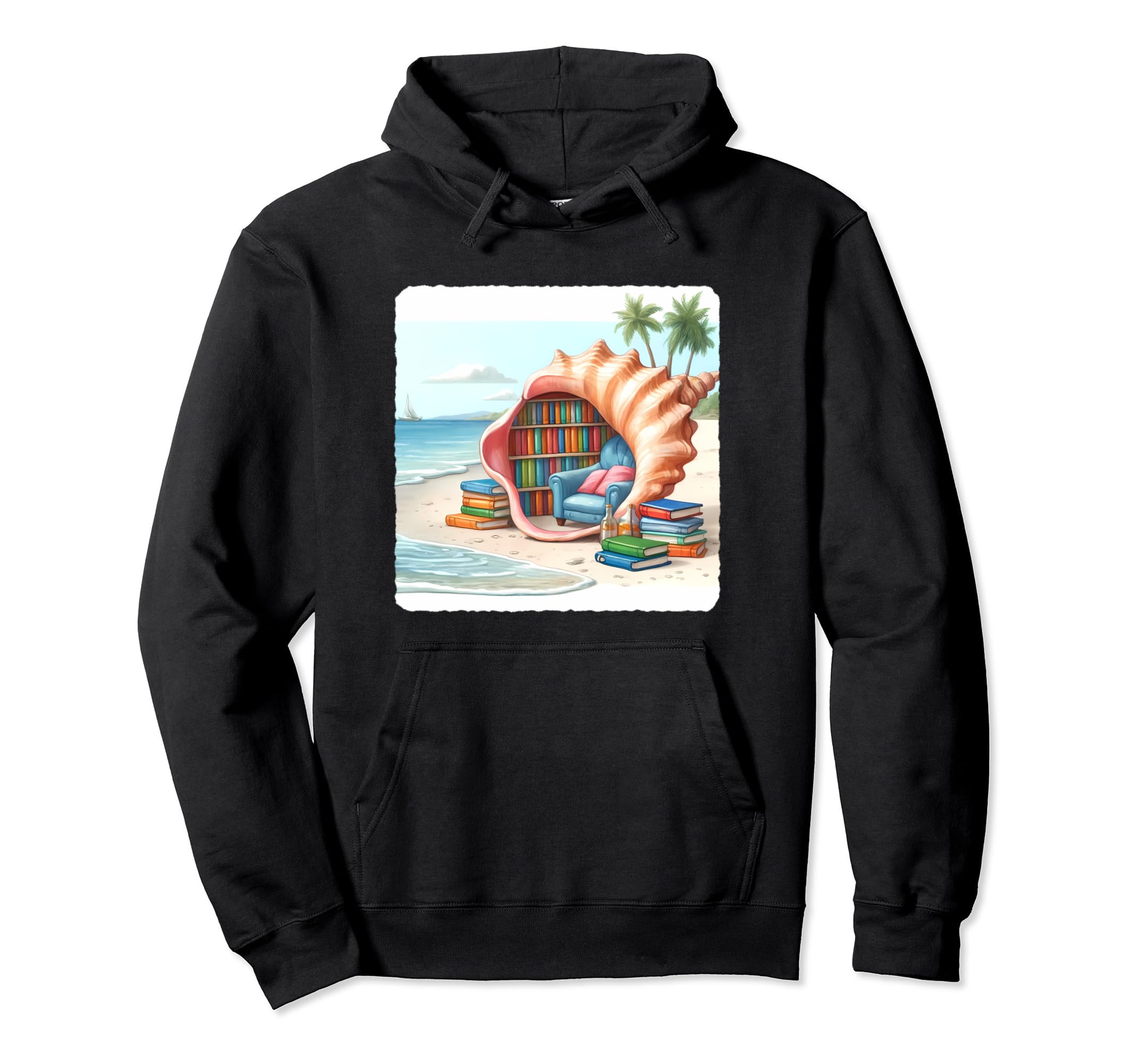 Seashell As Reading Nook Calm Beach Hoodie - Trendy Graphic Men Women - T-Shirt, Sweatshirt, Hoodie