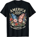 America 250 Years 1776 Patriotic Floral Butterfly T-Shirt Unisex T-shirt, Sweatshirt, Hoodie, Long Sleeve Tee - T-Shirt, Sweatshirt, Hoodie